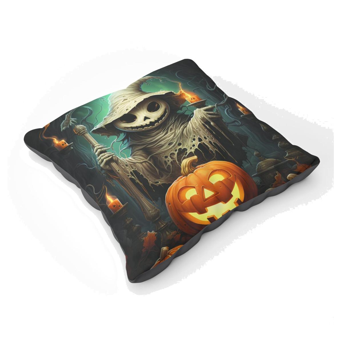 Creepy Ghost With Pumpkins Floor Cushion - Orange
