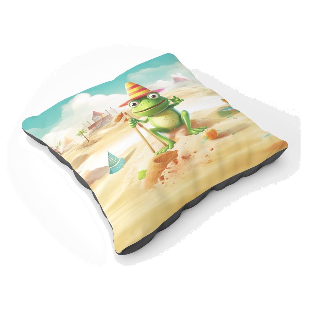 Happy Frog On A Beach Holiday Floor Cushion - Yellow