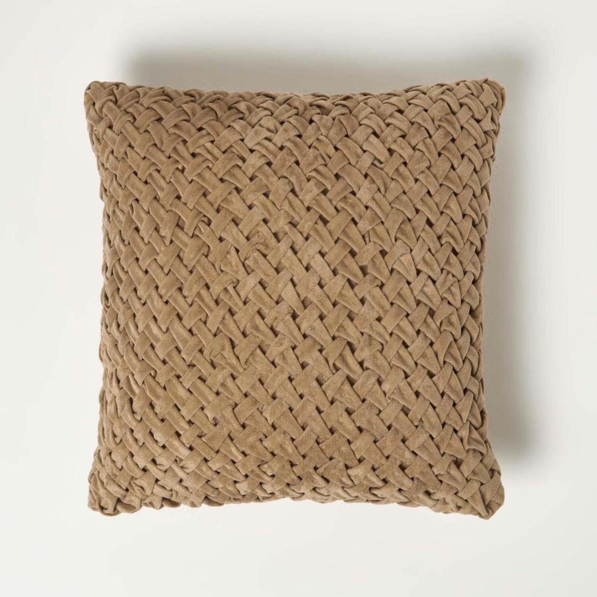 Sofia Pleated Brown Velvet Cushion - Sand – image 1