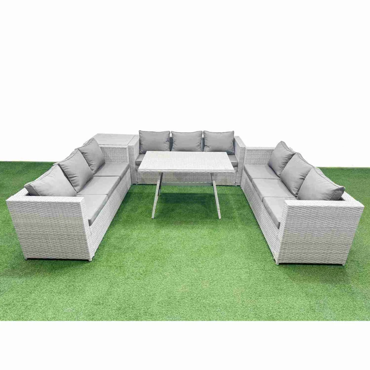 Fimous 9-Seat PE Rattan Outdoor Garden Furniture Set with Cushions Light Grey - Light Grey – image 1