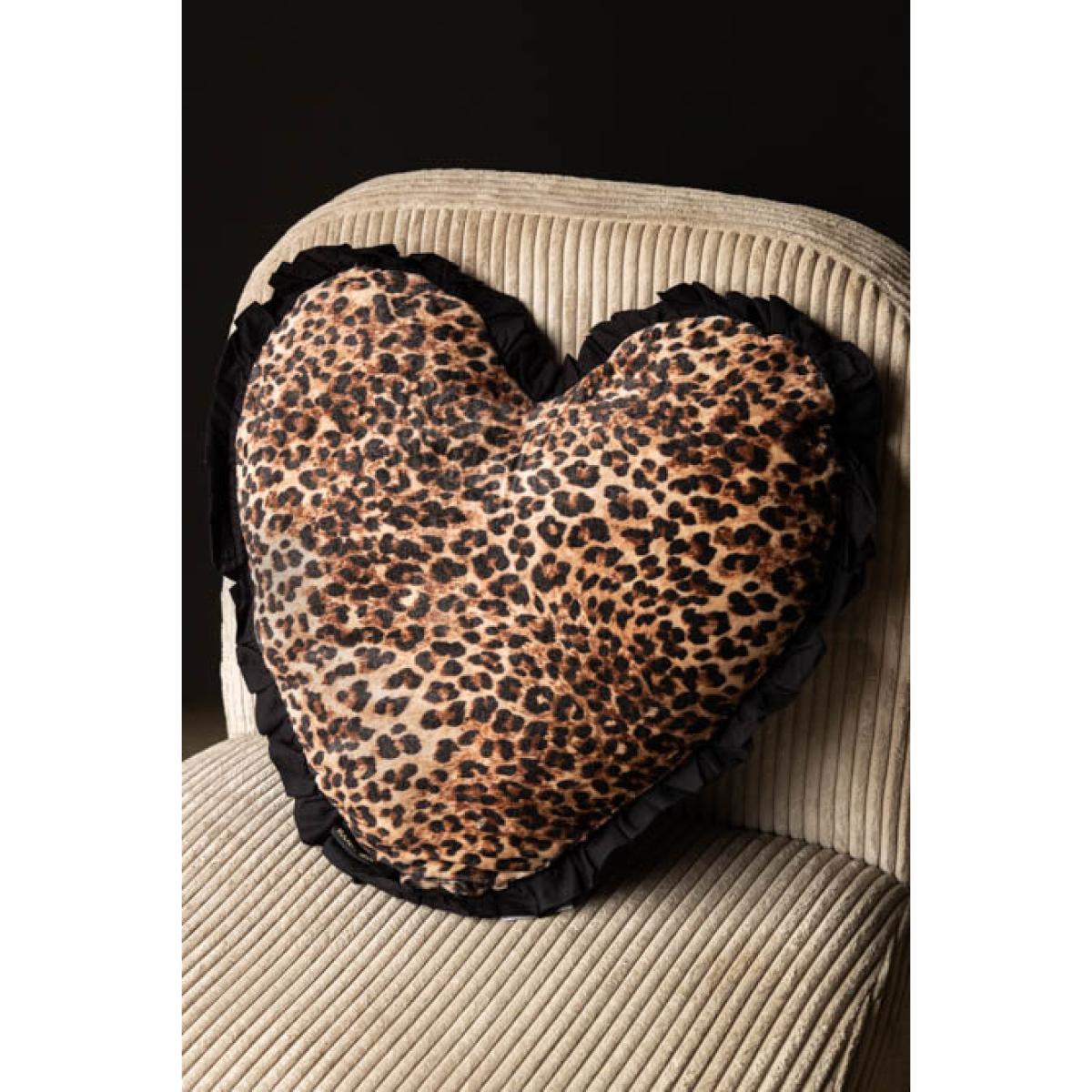 Heart Leopard Print Velvet Ruffle Cushion – image 2