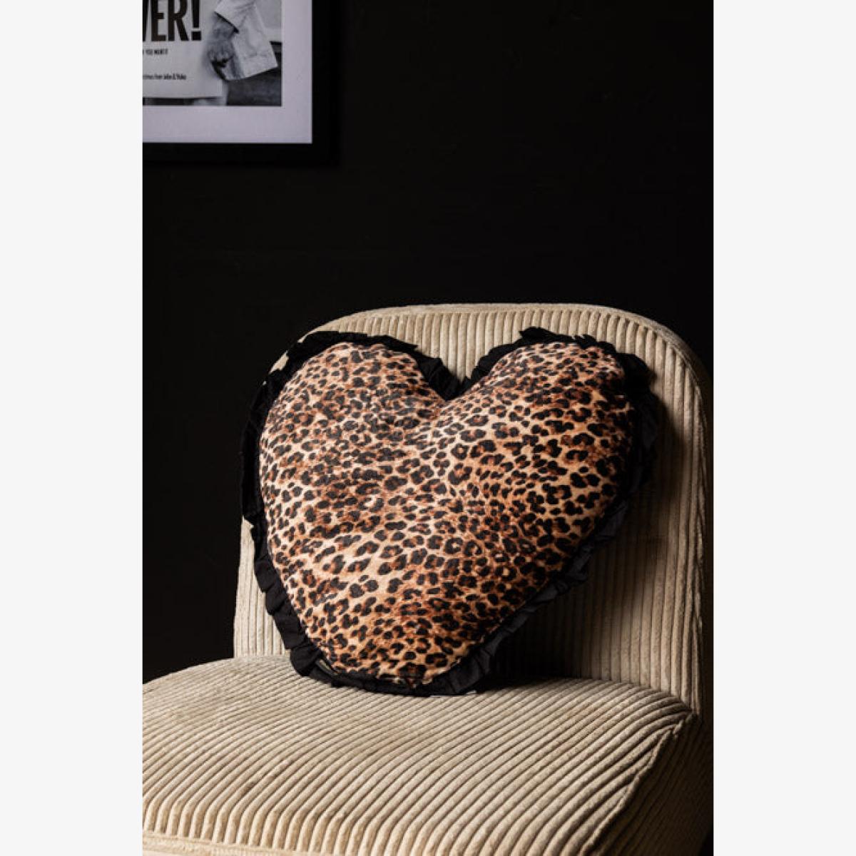 Heart Leopard Print Velvet Ruffle Cushion – image 1
