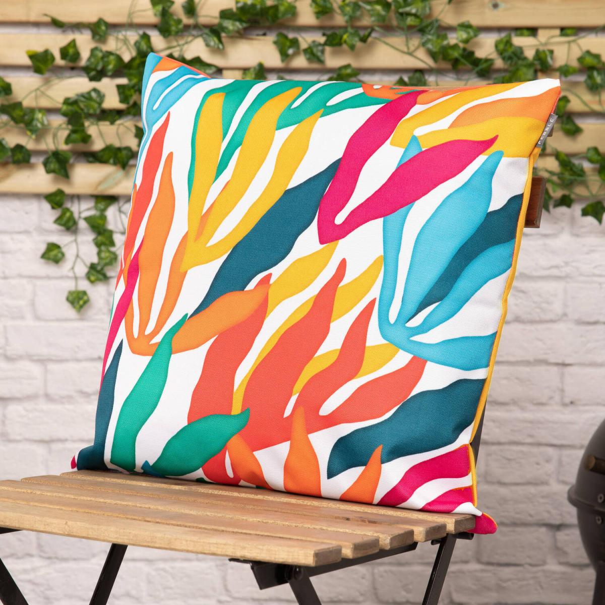 Abstract Palm Outdoor Cushion (Set of 4) - Yellow – image 4