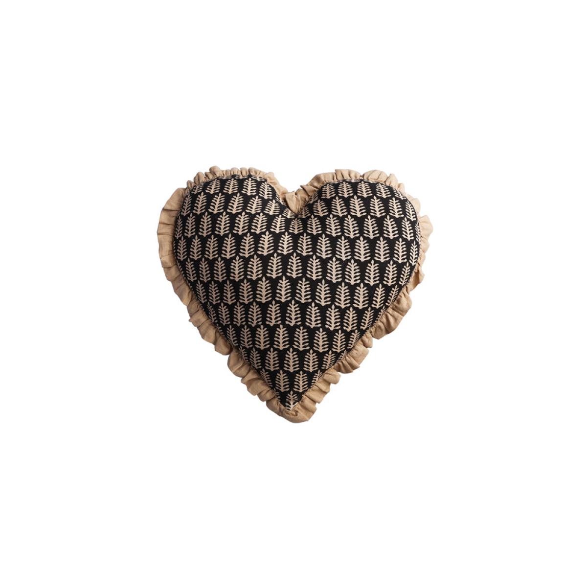 Black & Natural Leaf Ruffle Heart Cushion – image 2