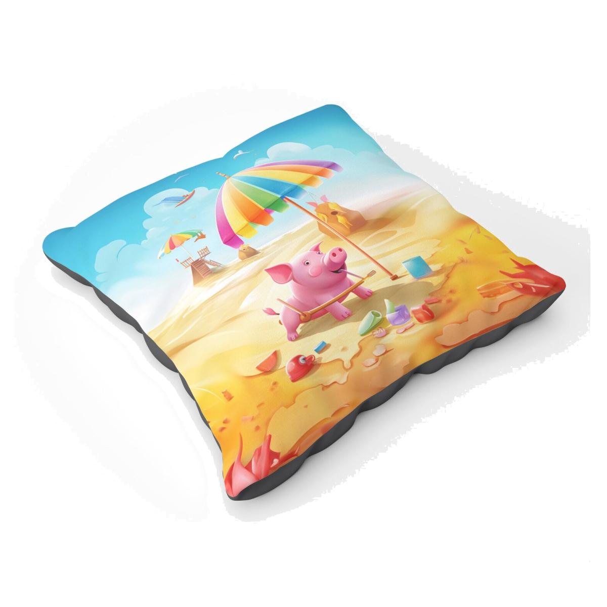 Pig On A Beach Holiday Floor Cushion - Yellow