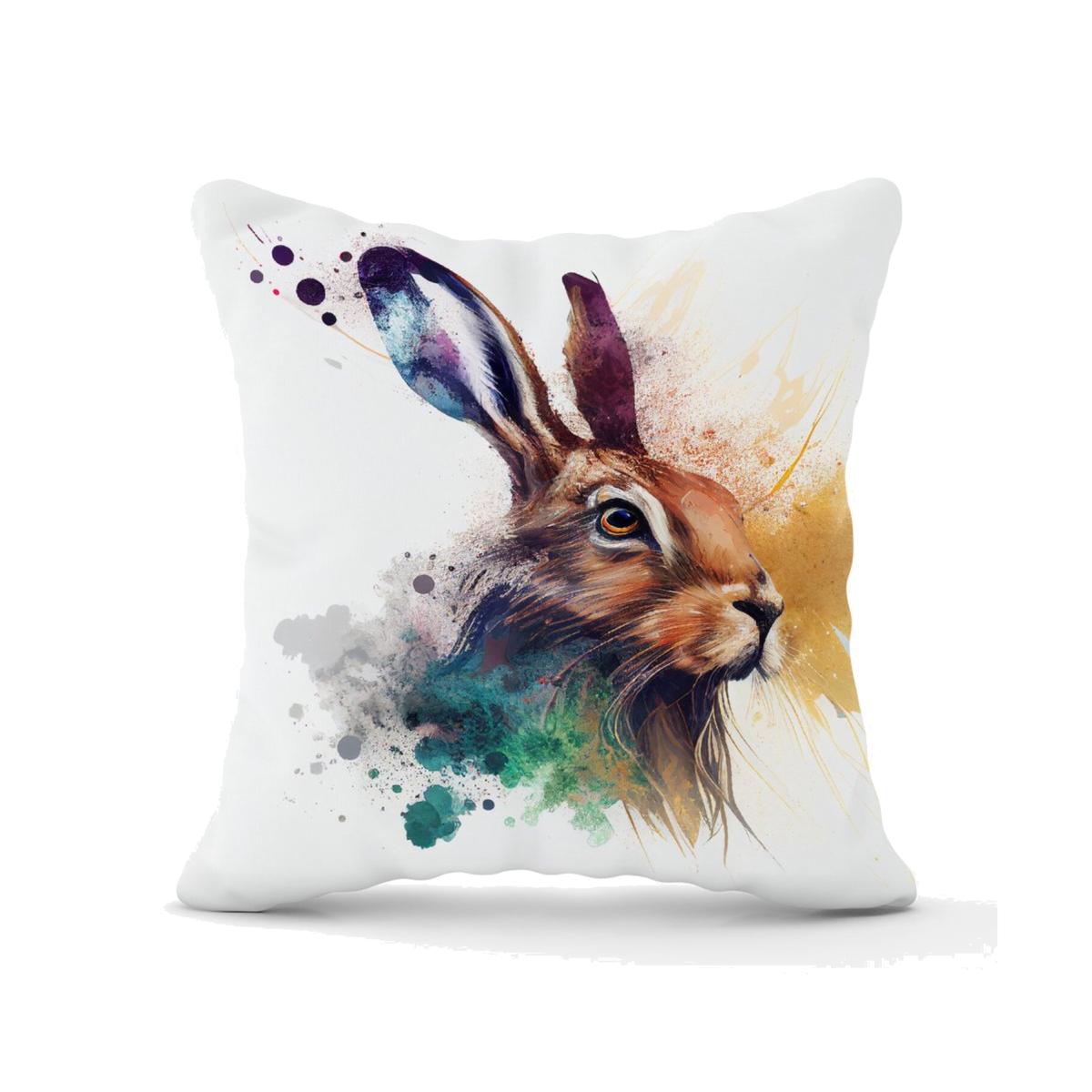 Hare Close Up Splashart Cushion - Brown / 45cm