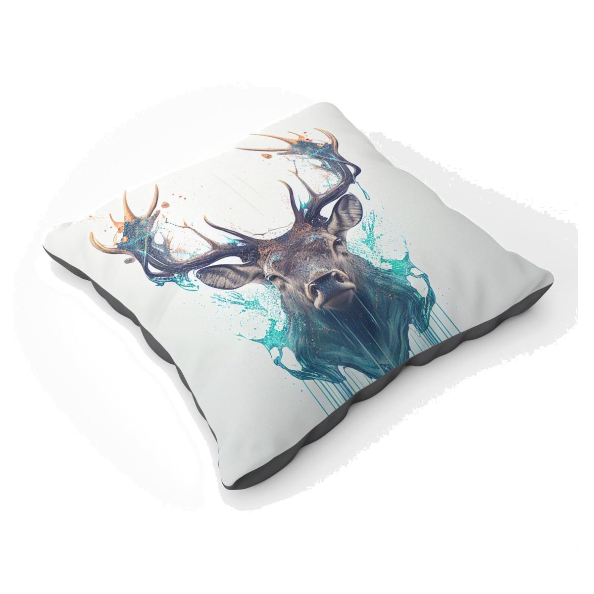 Stag Face Splashart Floor Cushion - White