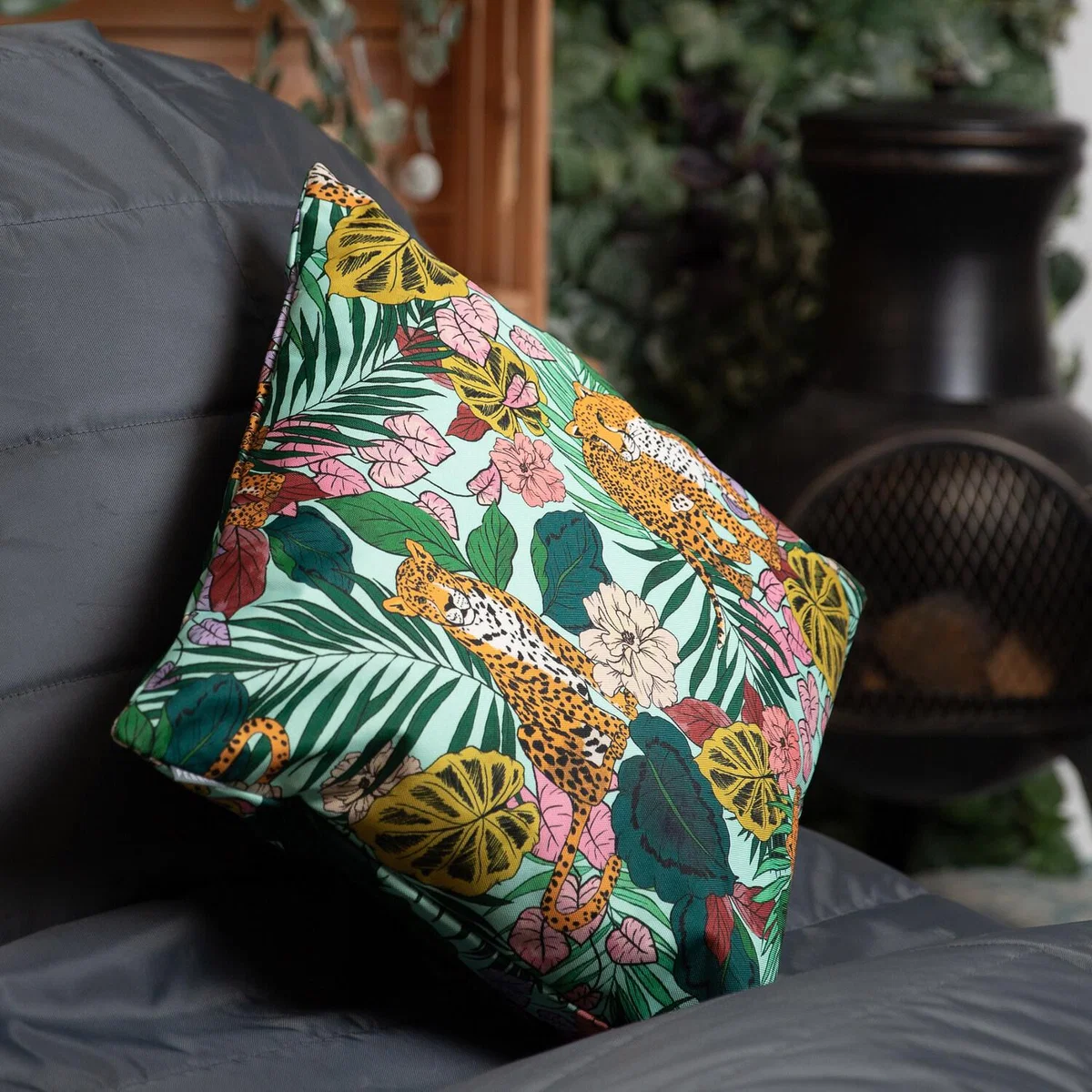 Cheeta Print Outdoor Cushion - Aqua – image 2