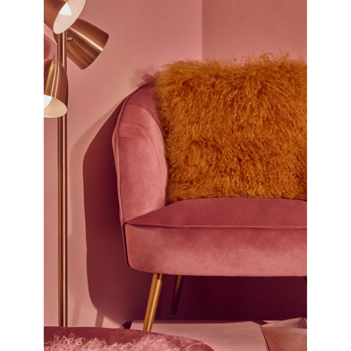 Bosie Real Mongolian Fur Ochre Square Cushion - Yellow – image 2
