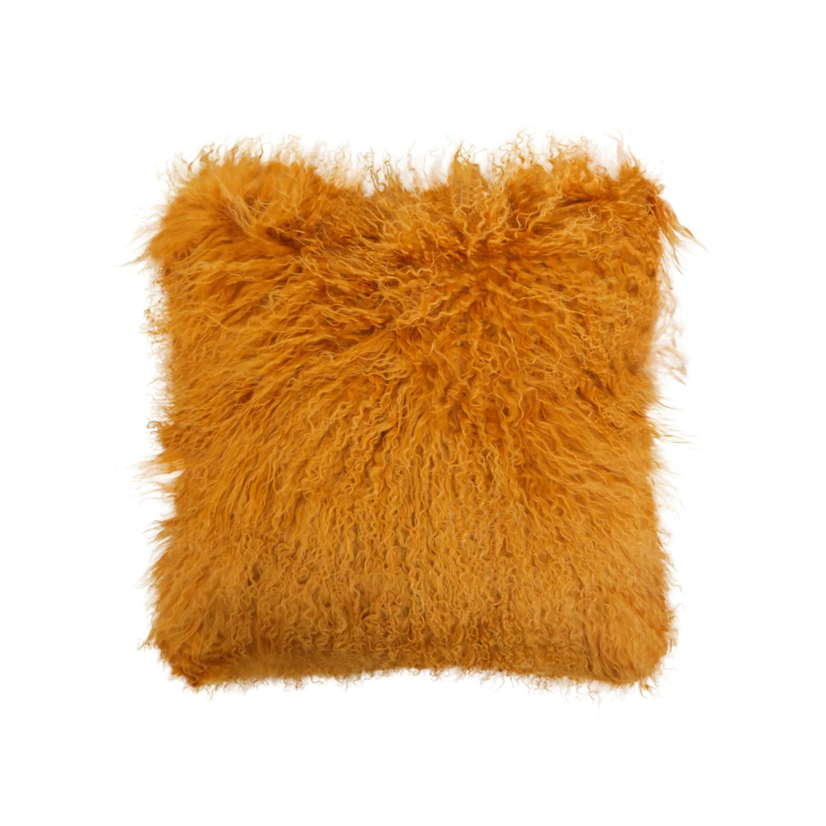 Bosie Real Mongolian Fur Ochre Square Cushion - Yellow – image 1