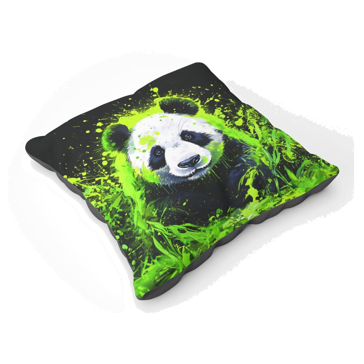 Green Splashart Panda Face Floor Cushion - Green