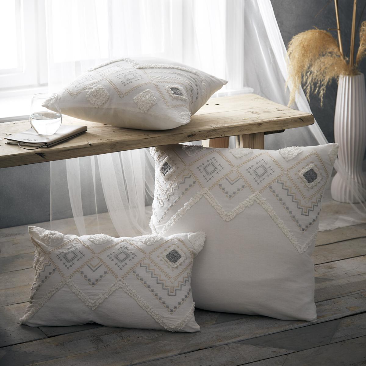 Portfolio Home Amara Filled Aztec Cushion - Cream / 56cm – image 1