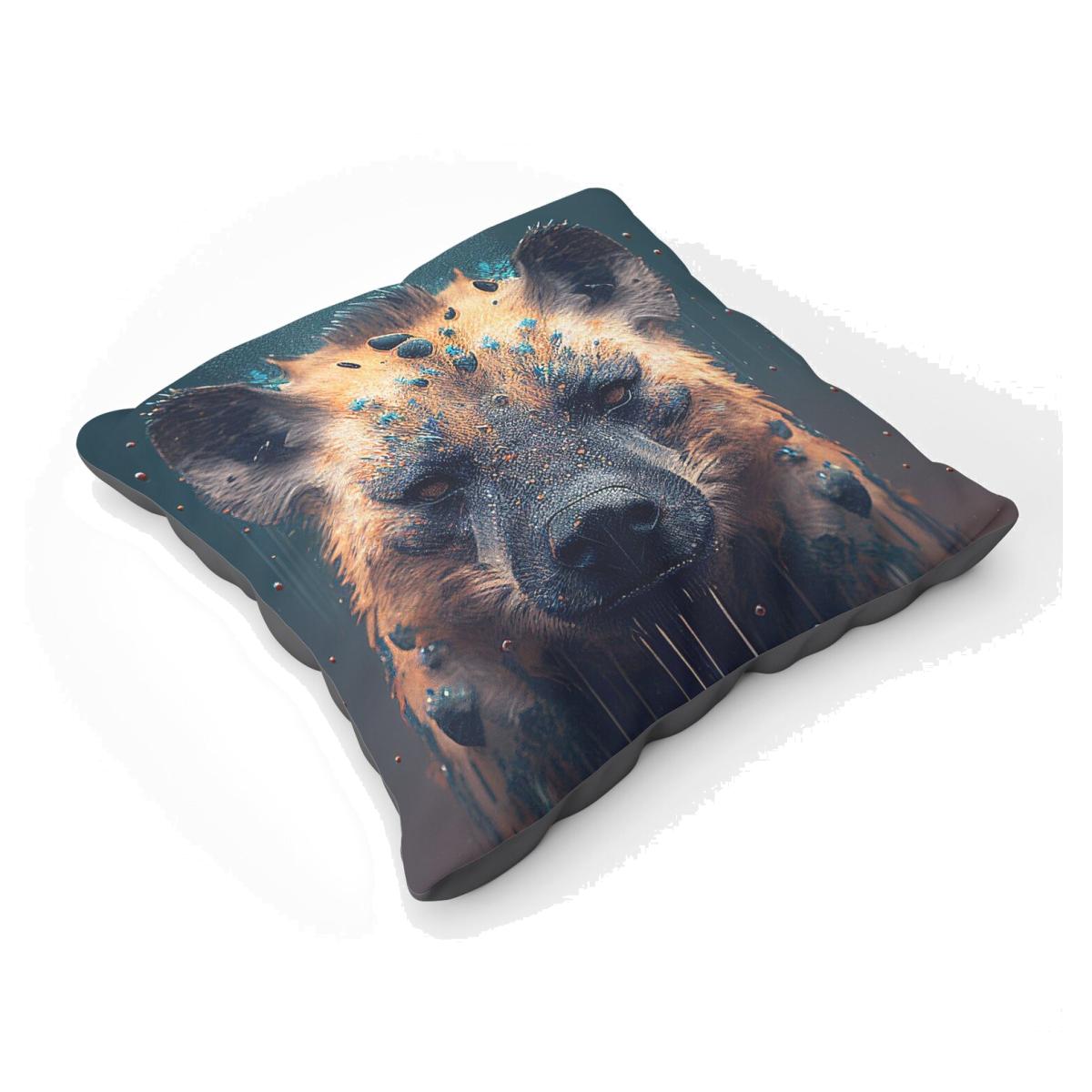 Hyena Face Splashart Dark Background Floor Cushion - Brown