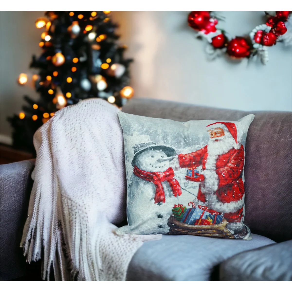 Christmas Themed Cushion Santa Snowman - White and Red – image 2