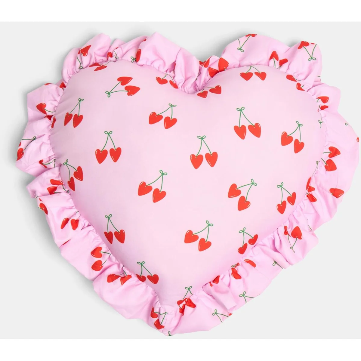 OHS Frill Heart Shaped Cherry Print Cushion - Pink/Green – image 5