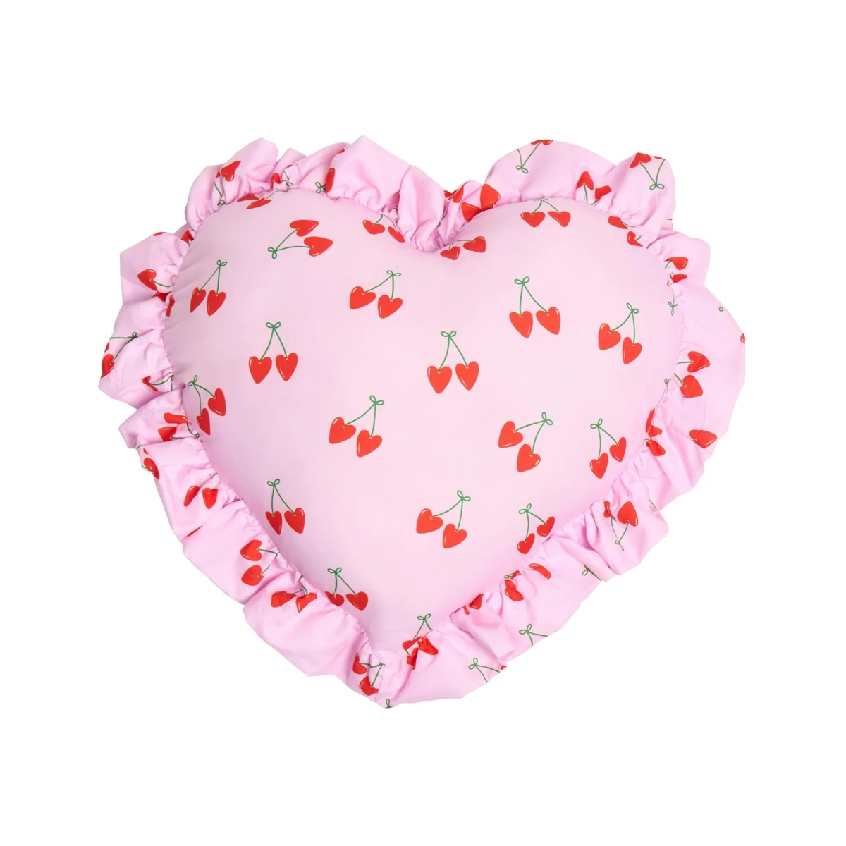 OHS Frill Heart Shaped Cherry Print Cushion - Pink/Green – image 1