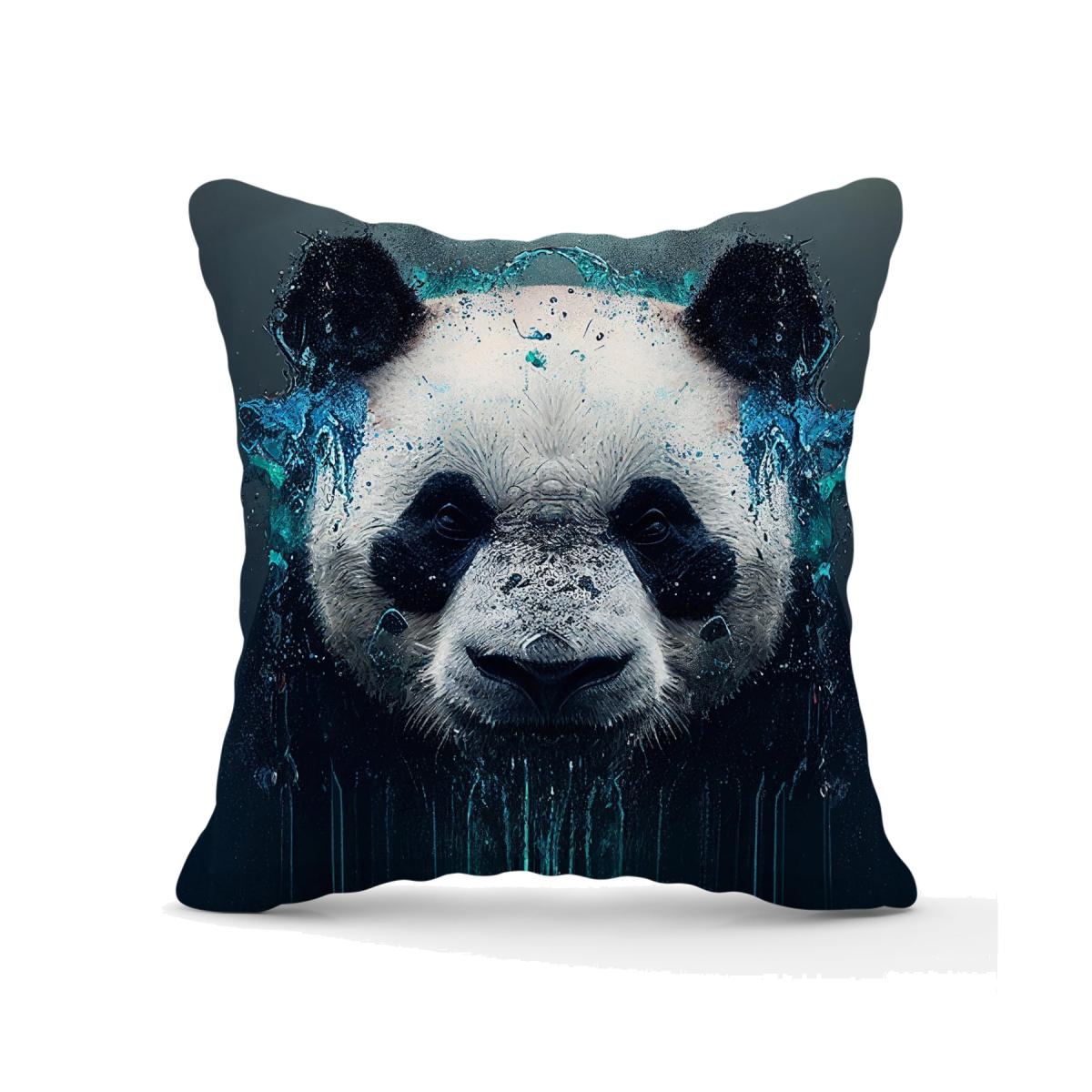 Panda Face Splashart Dark Background Outdoor Cushion - Blue / 45cm