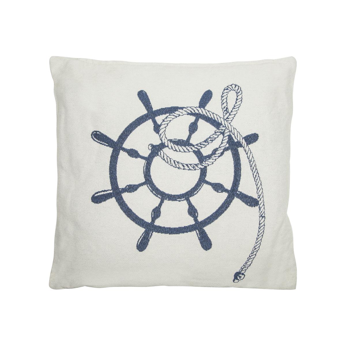 Nautical Wheel Cushion - White