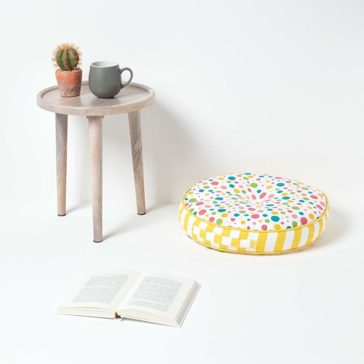 Multi Polka Dots Yellow Stripes Childrens Round Floor Cushion - Yellow – image 2