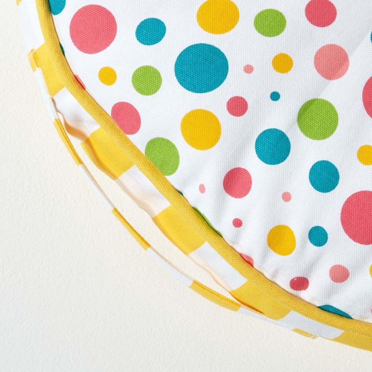 Multi Polka Dots Yellow Stripes Childrens Round Floor Cushion - Yellow – image 3