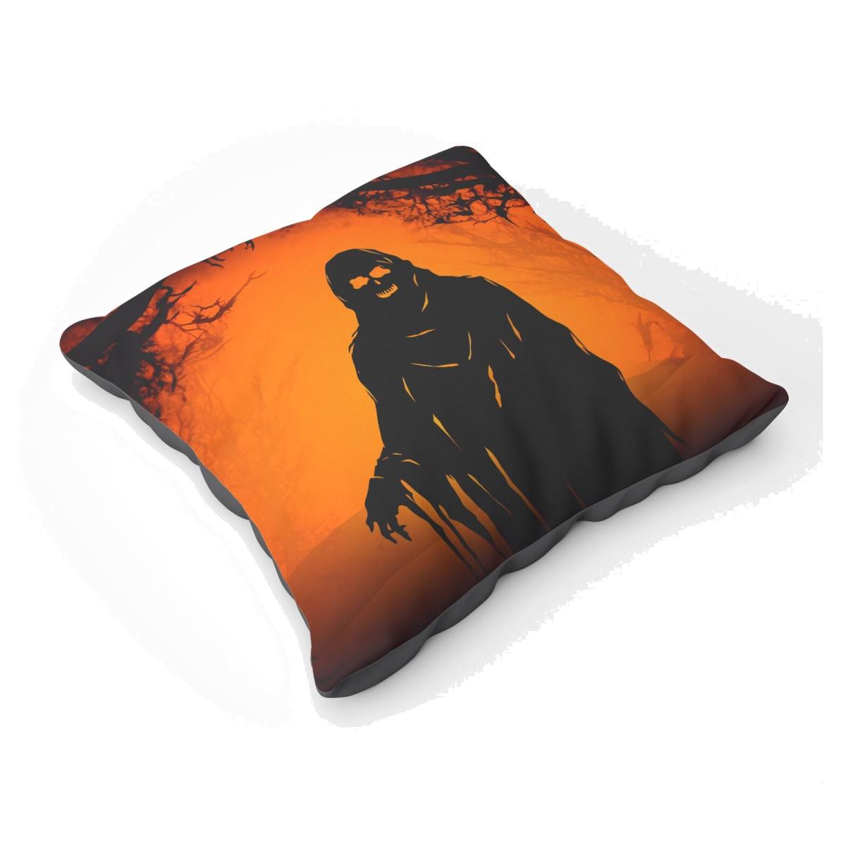 A Spooky Black And Orange Ghost Floor Cushion - Orange