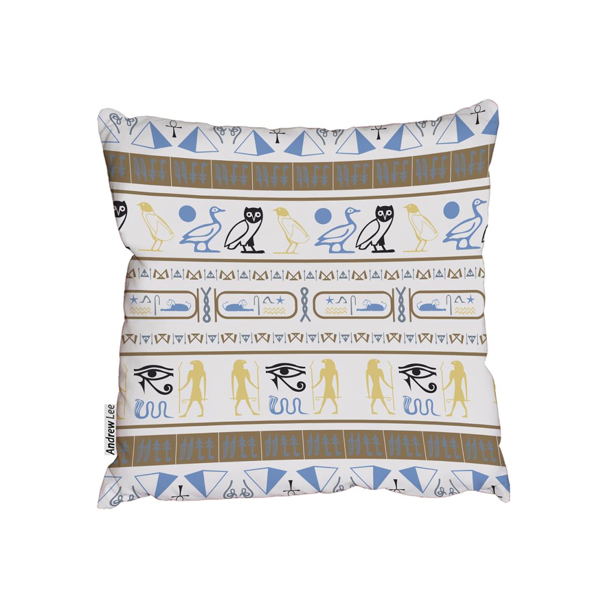 Antique Egyptian Motifs Cushion - Blue / 60cm