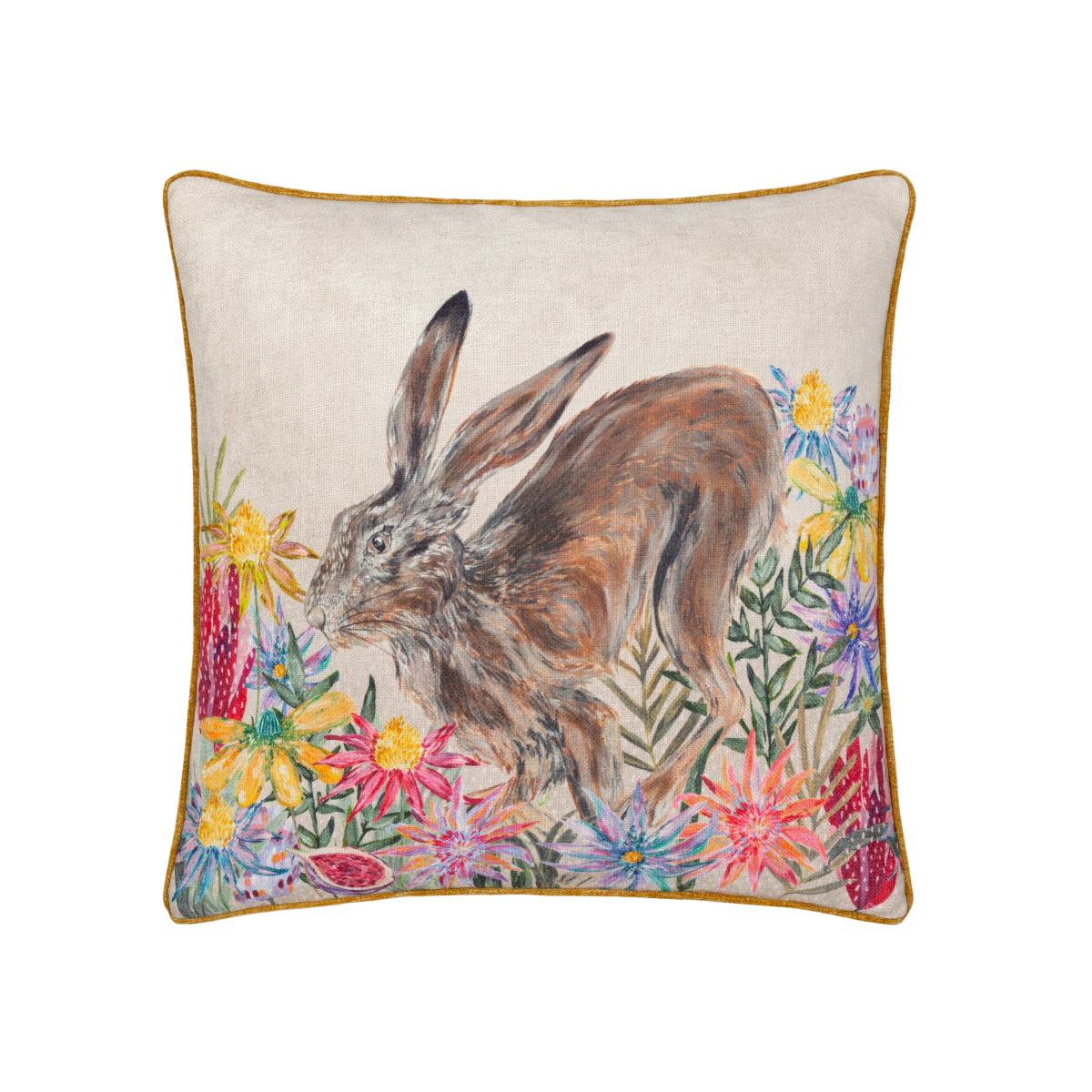 Country Wilds Blossom Hare Printed Cushion - Multicolour / Feather