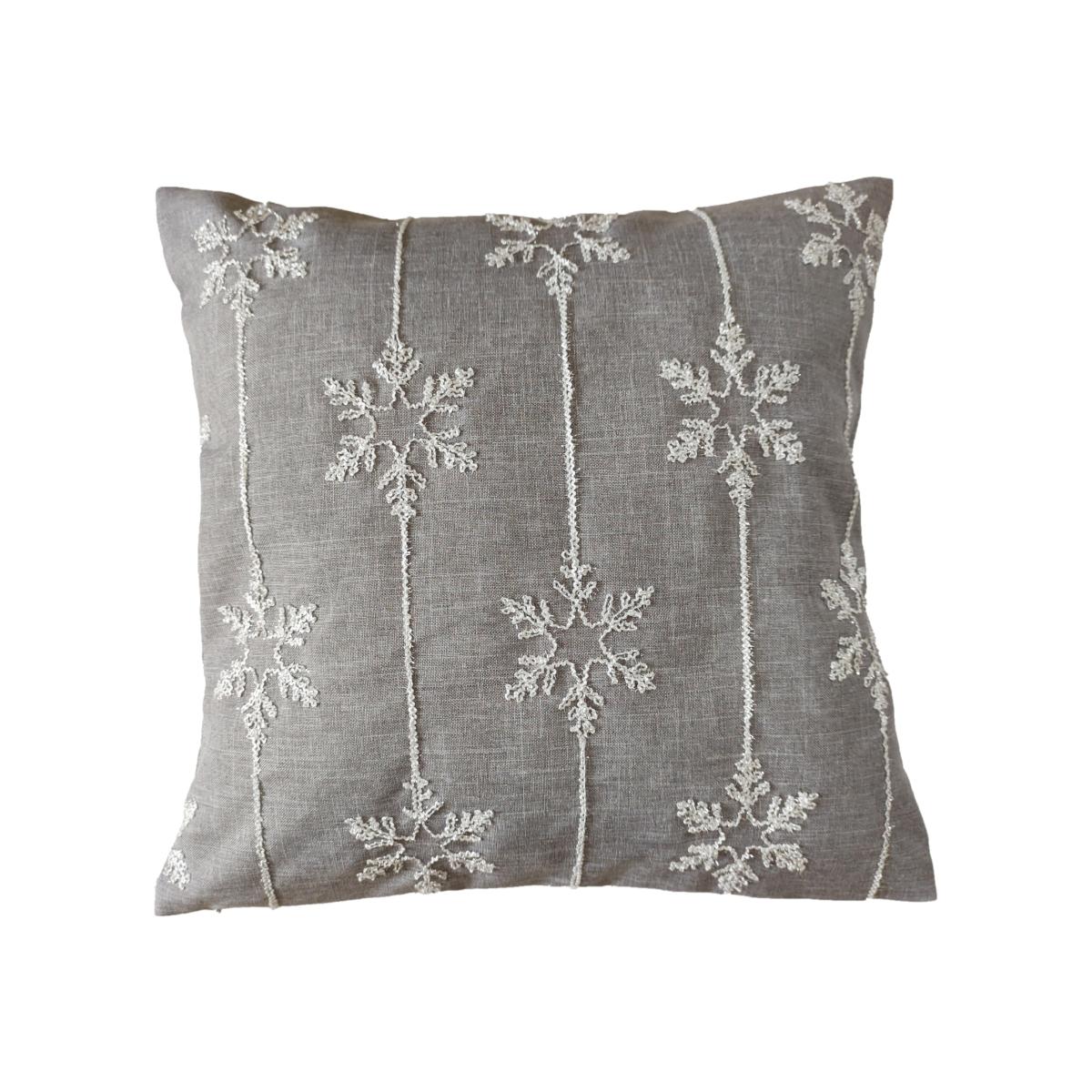 Snowflake Embroidered Filled Cushion - Grey