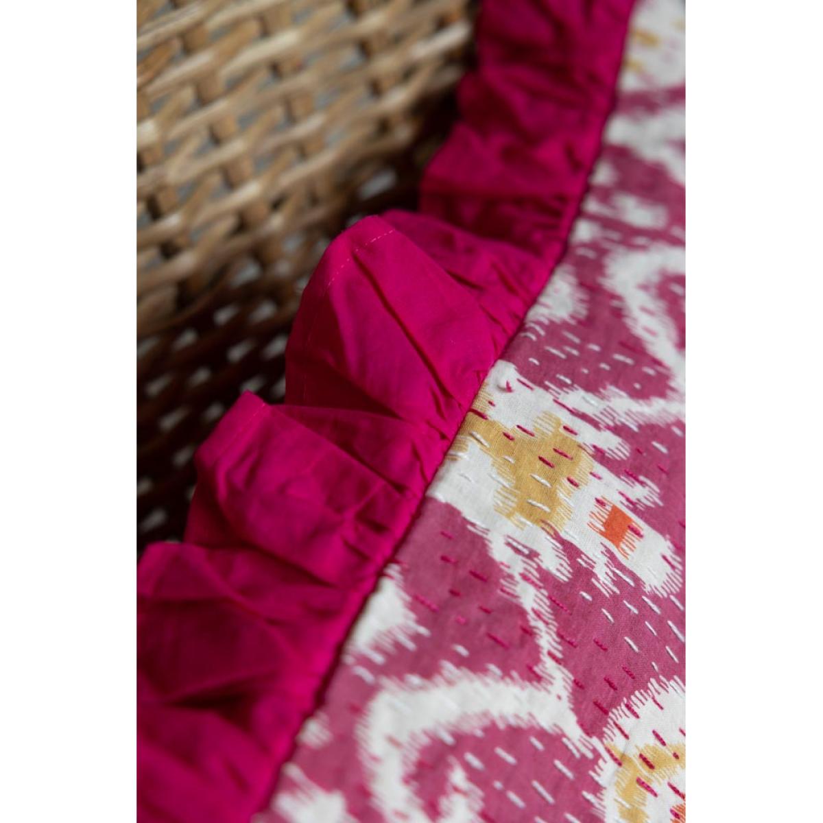 Fuchsia Ikat & Frill Cotton Cushion – image 4