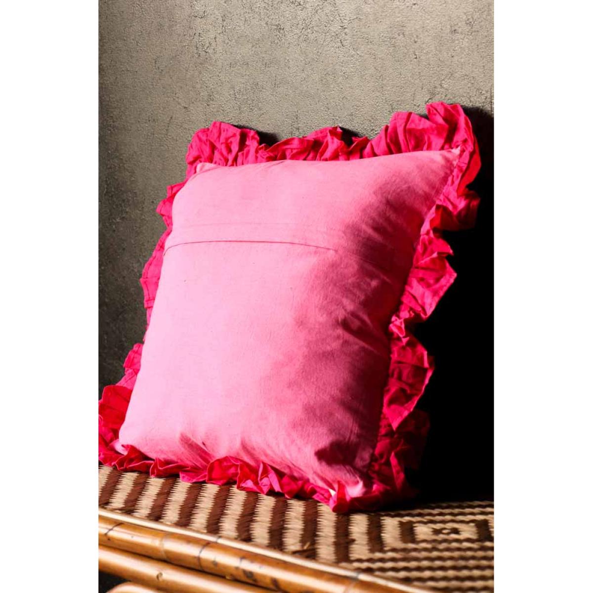 Fuchsia Ikat & Frill Cotton Cushion – image 7