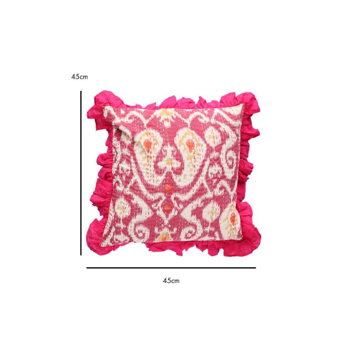 Fuchsia Ikat & Frill Cotton Cushion – image 8