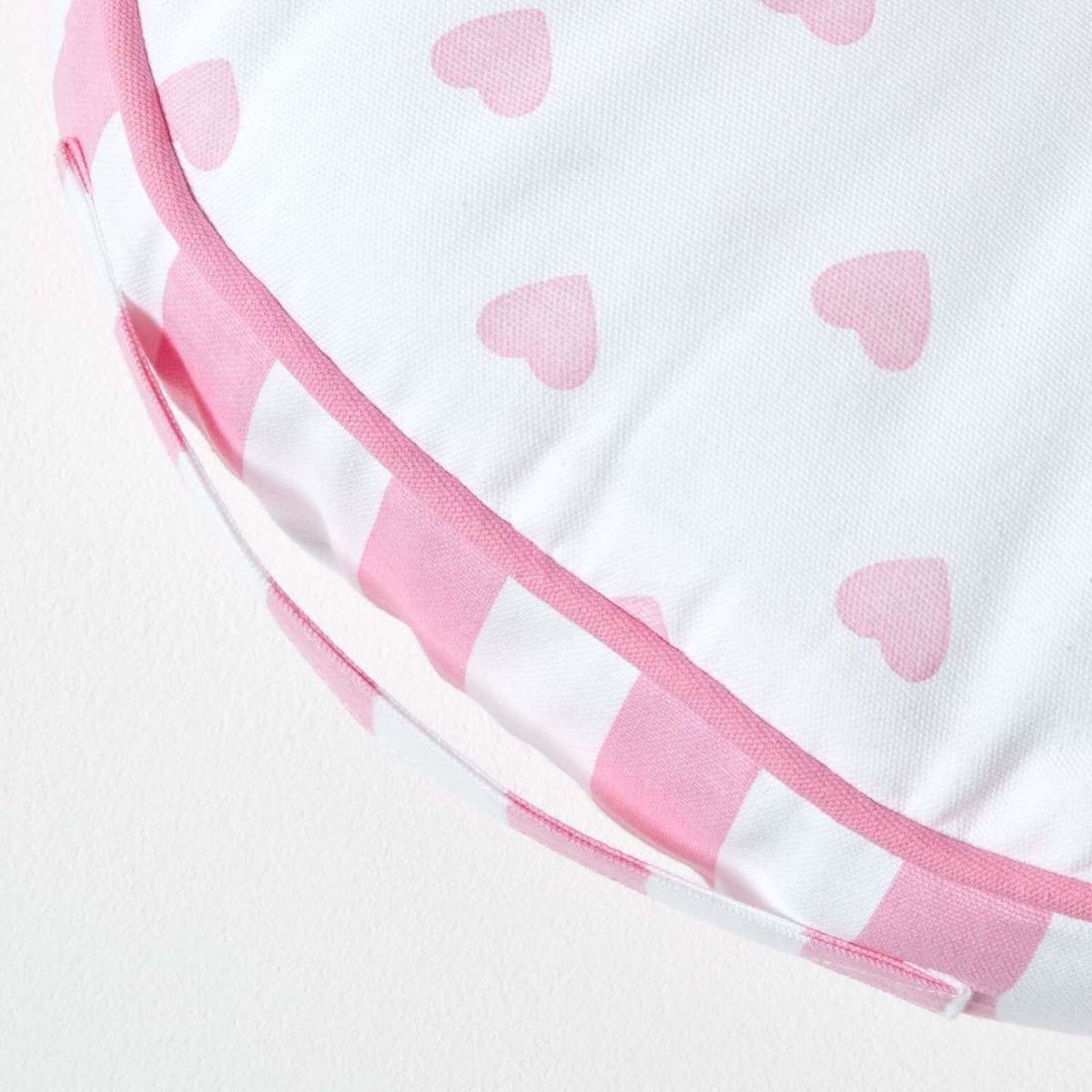 Pink White Hearts and Stripes Childrens Round Floor Cushion - Pink – image 3