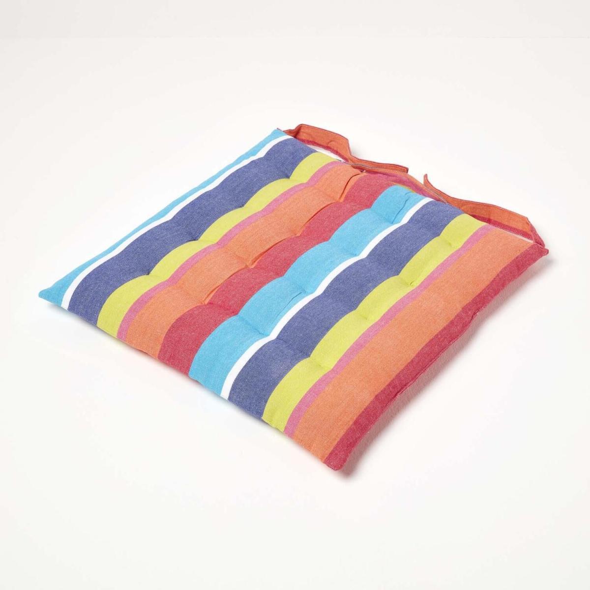 Multi Colour Stripe Cotton Seat Pad with Button Straps - Mulit Colour / 20cm – image 2