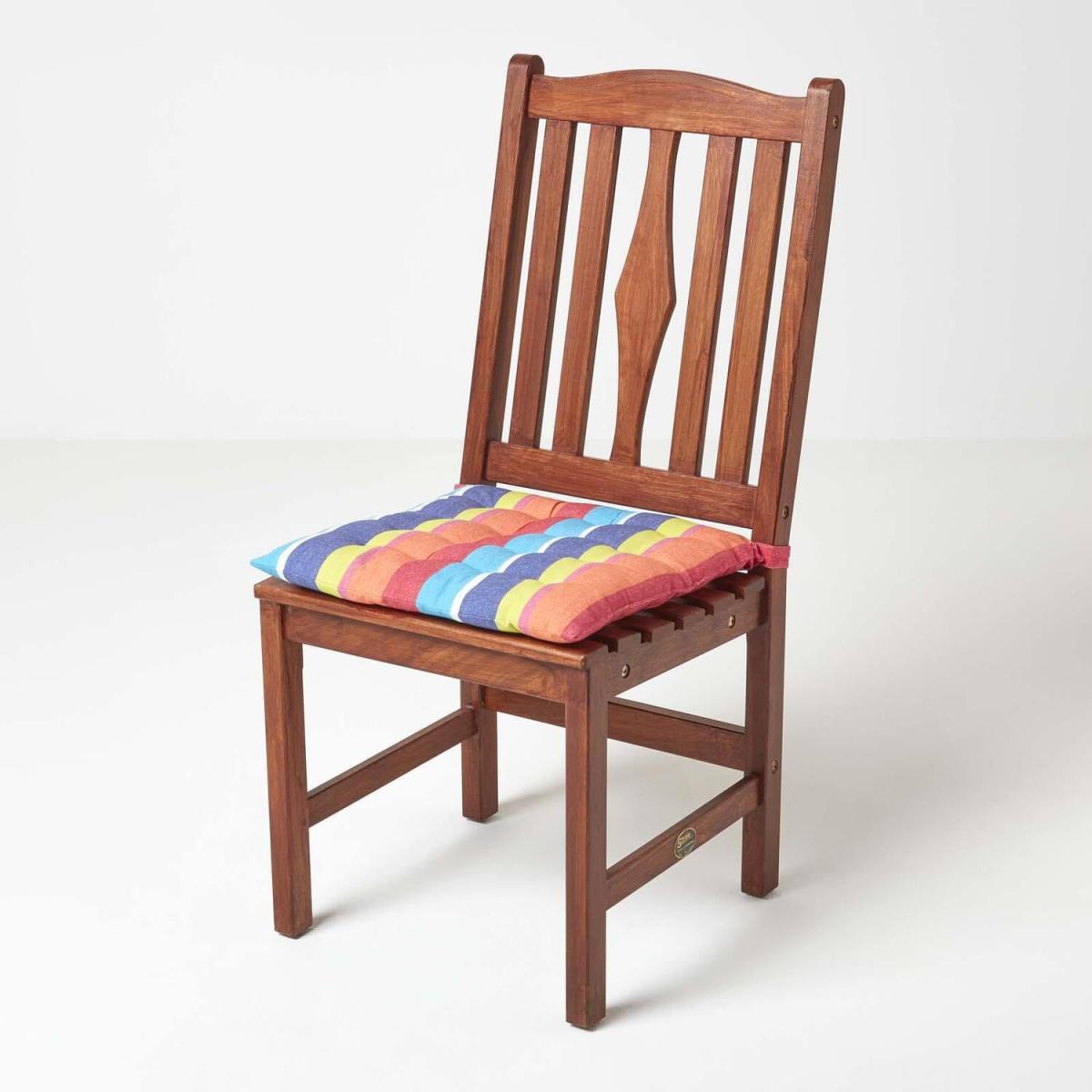 Multi Colour Stripe Cotton Seat Pad with Button Straps - Mulit Colour / 20cm – image 3