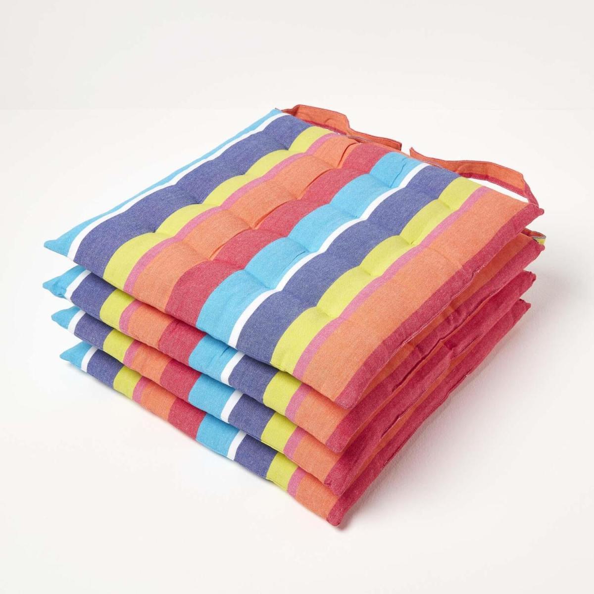 Multi Colour Stripe Cotton Seat Pad with Button Straps - Mulit Colour / 20cm – image 4