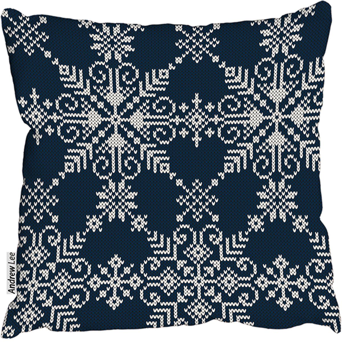 Knitted Pattern Of White Snowflakes Outdoor Comfy Cushion - Blue / 60cm – image 2