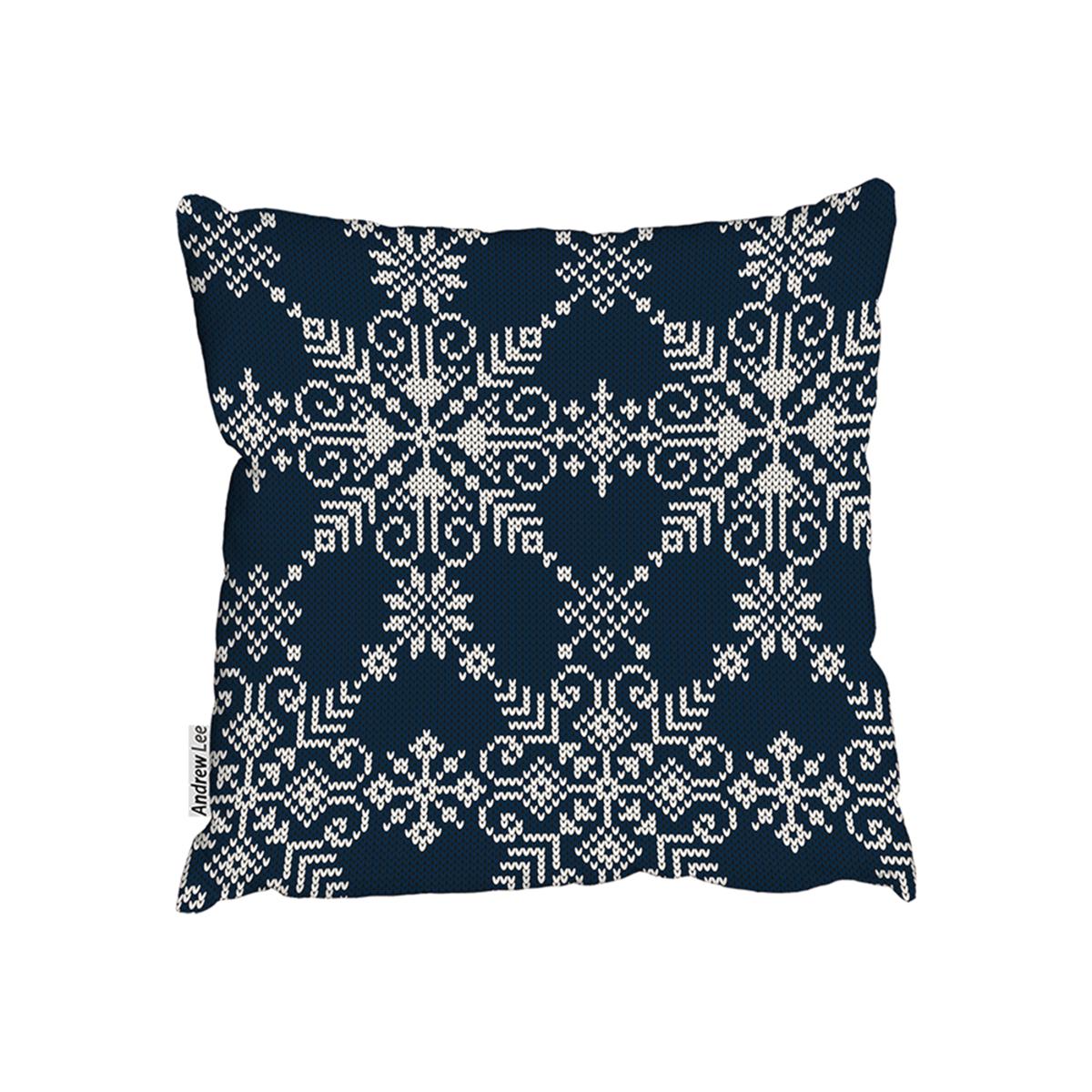 Knitted Pattern Of White Snowflakes Outdoor Comfy Cushion - Blue / 60cm – image 1