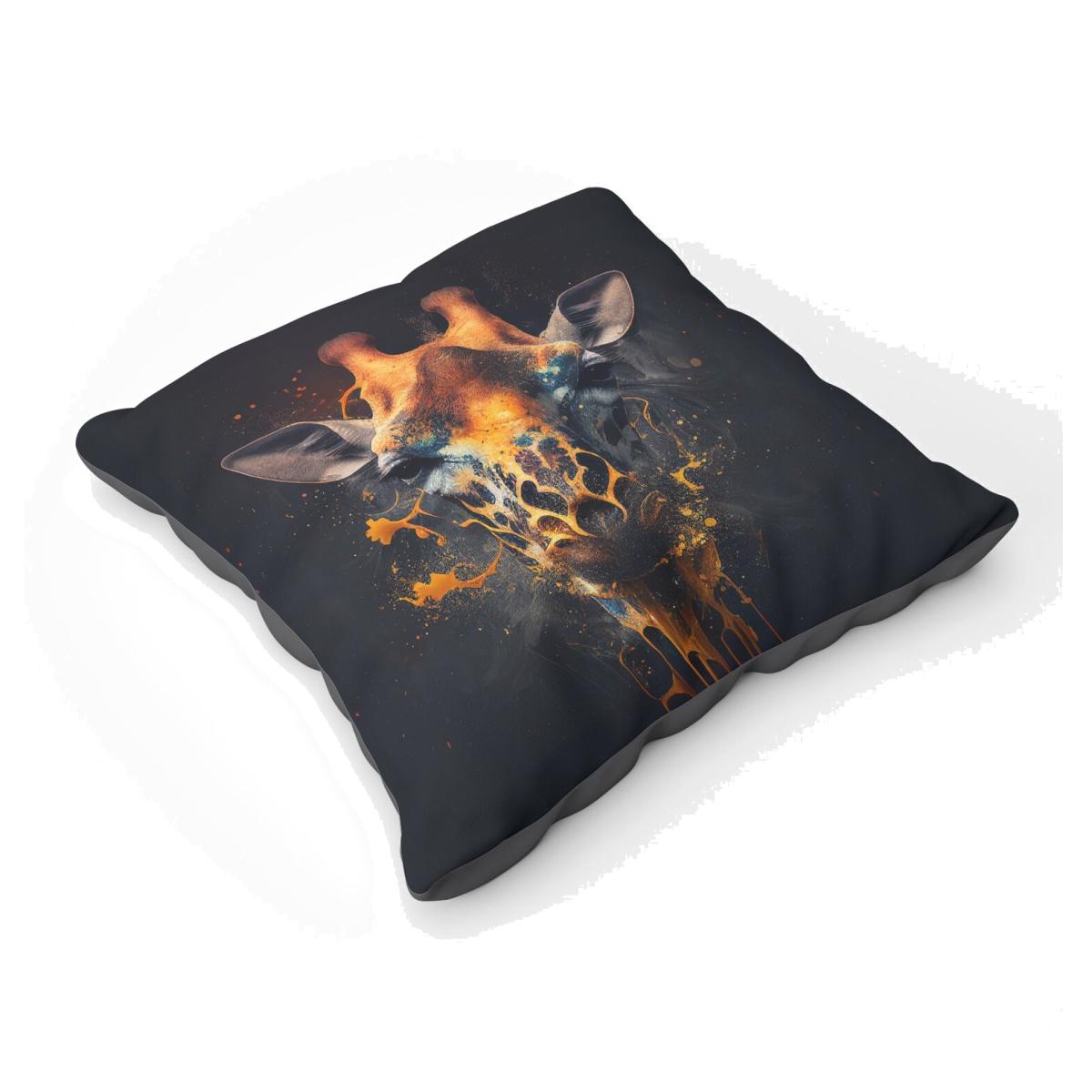 Golden Giraffe Face Splashart Floor Cushion - Yellow