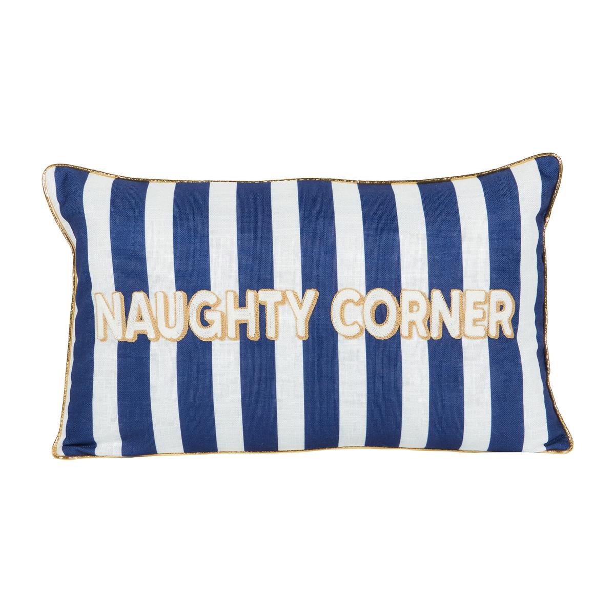Naughty Corner Cushion - White and Blue