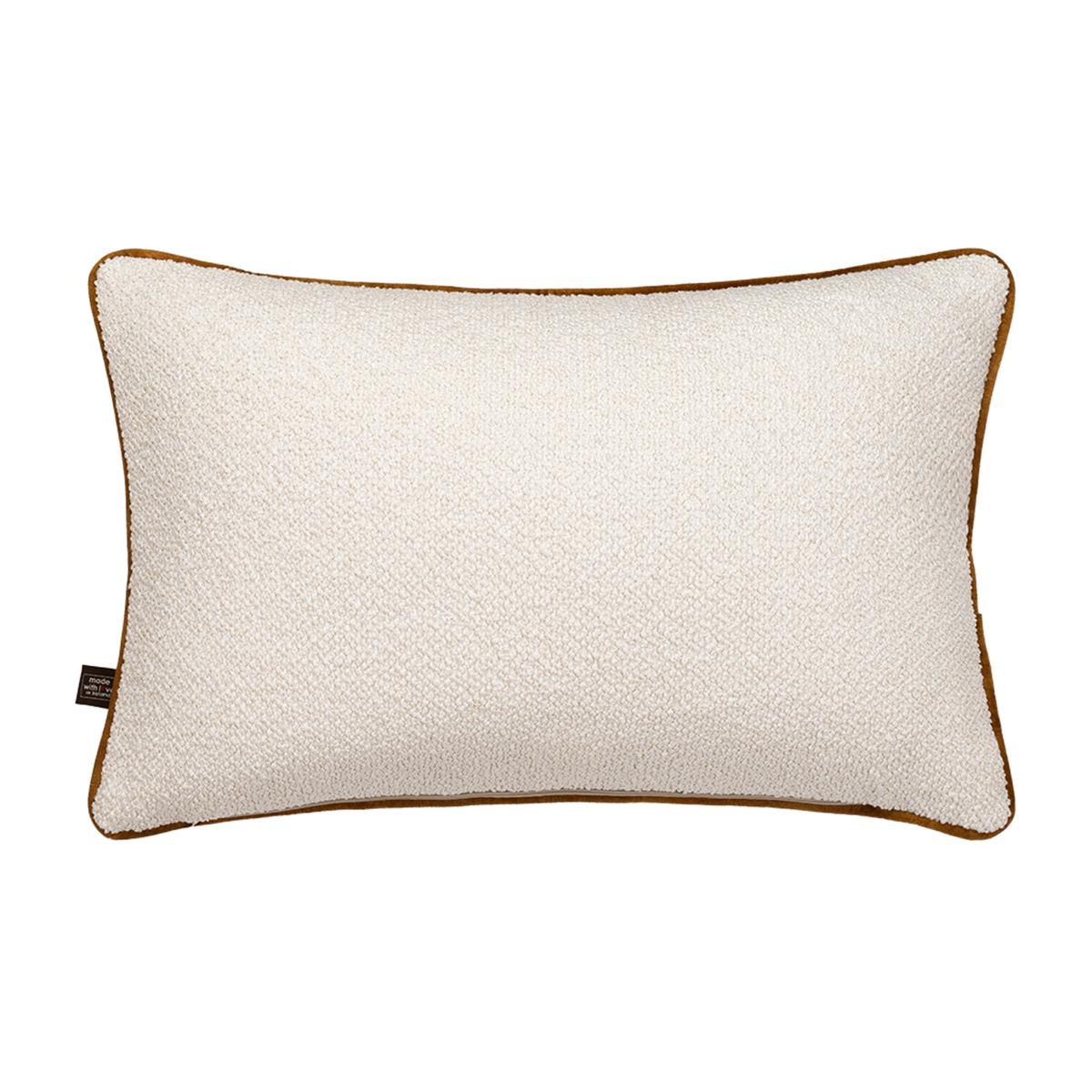 Leighton Boucle Velvet Piping Bolster Cushion in Cream Mustard Yellow35x50cm – image 1
