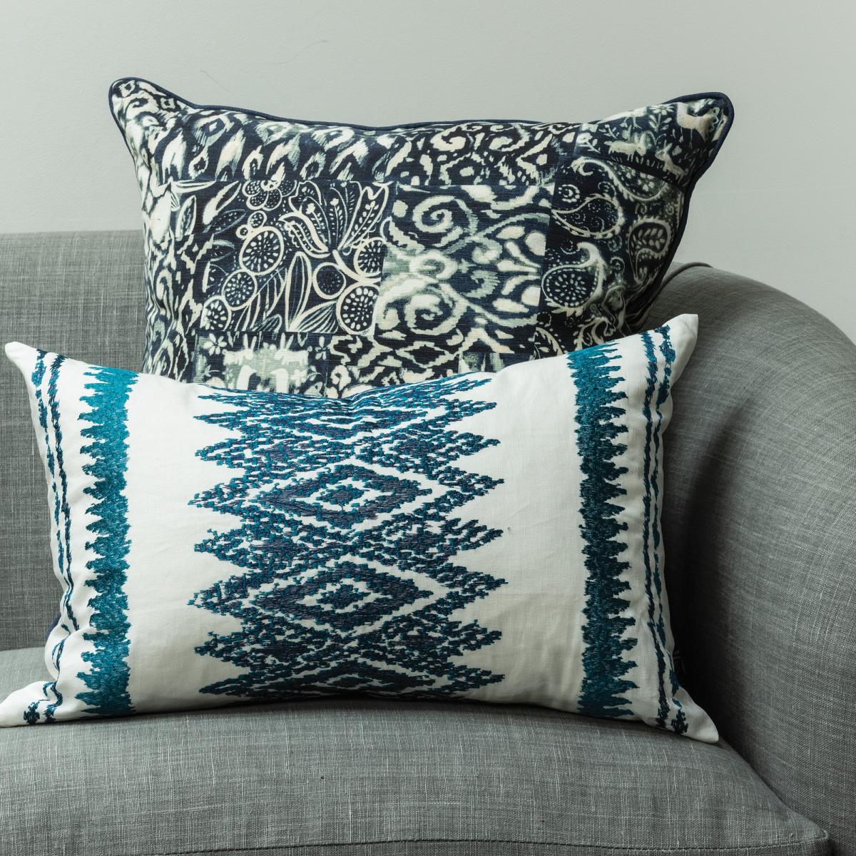 Keshia Patchwork Cushion By William Yeoward in Indigo Blue