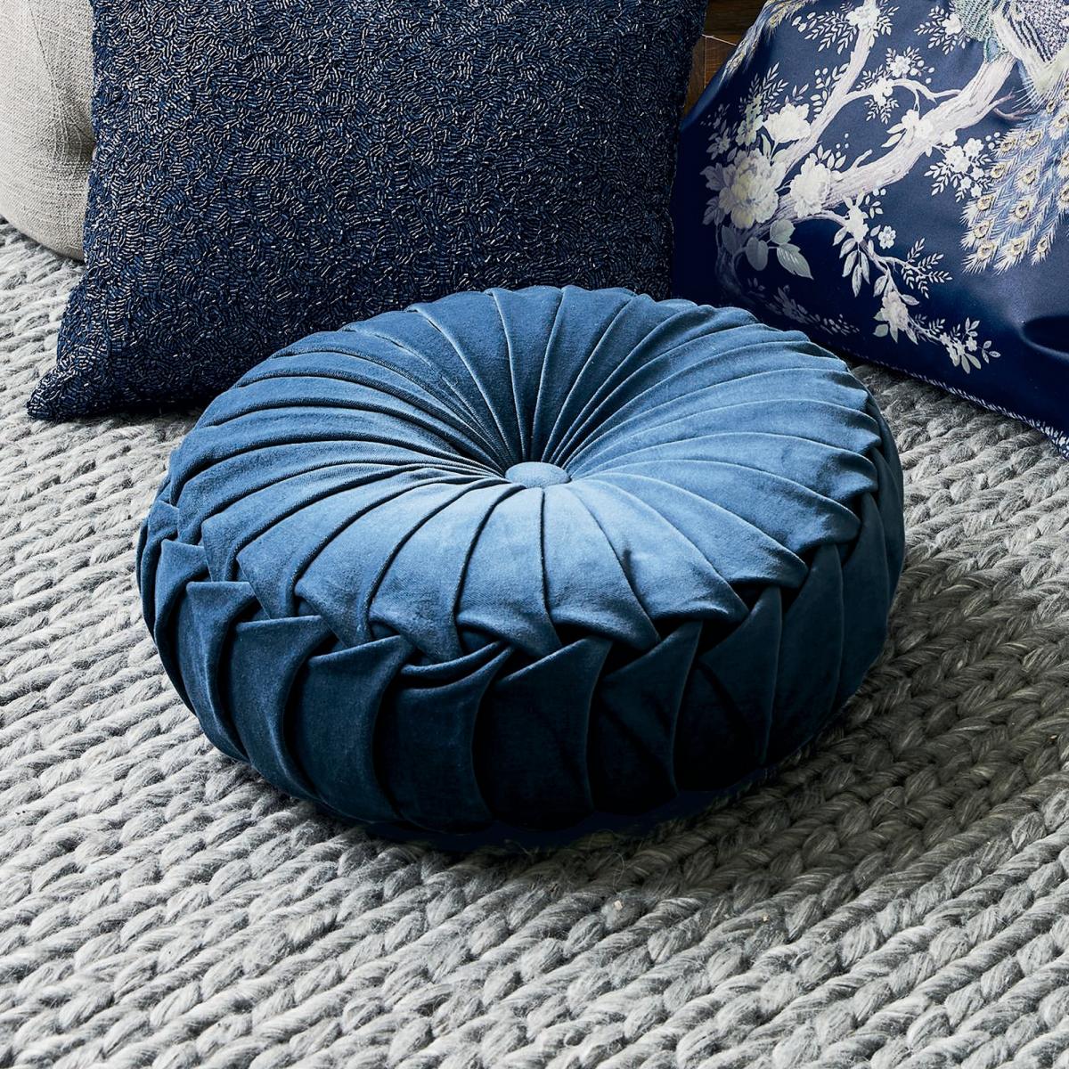 Rosanna Velvet Circle Cushion by Laura Ashley in Dark Seaspray Blue 35x14cm – image 1