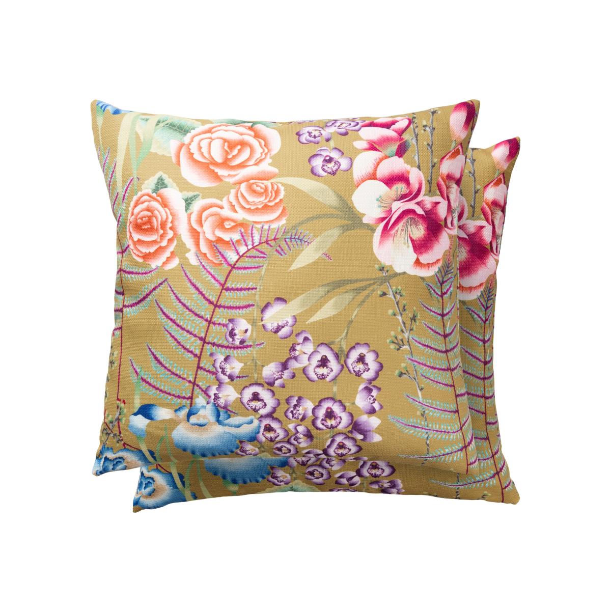 Amaryllis Coral Lag Indoor Outdoor Cushion By Harlequin in Ochre Yellow – image 1