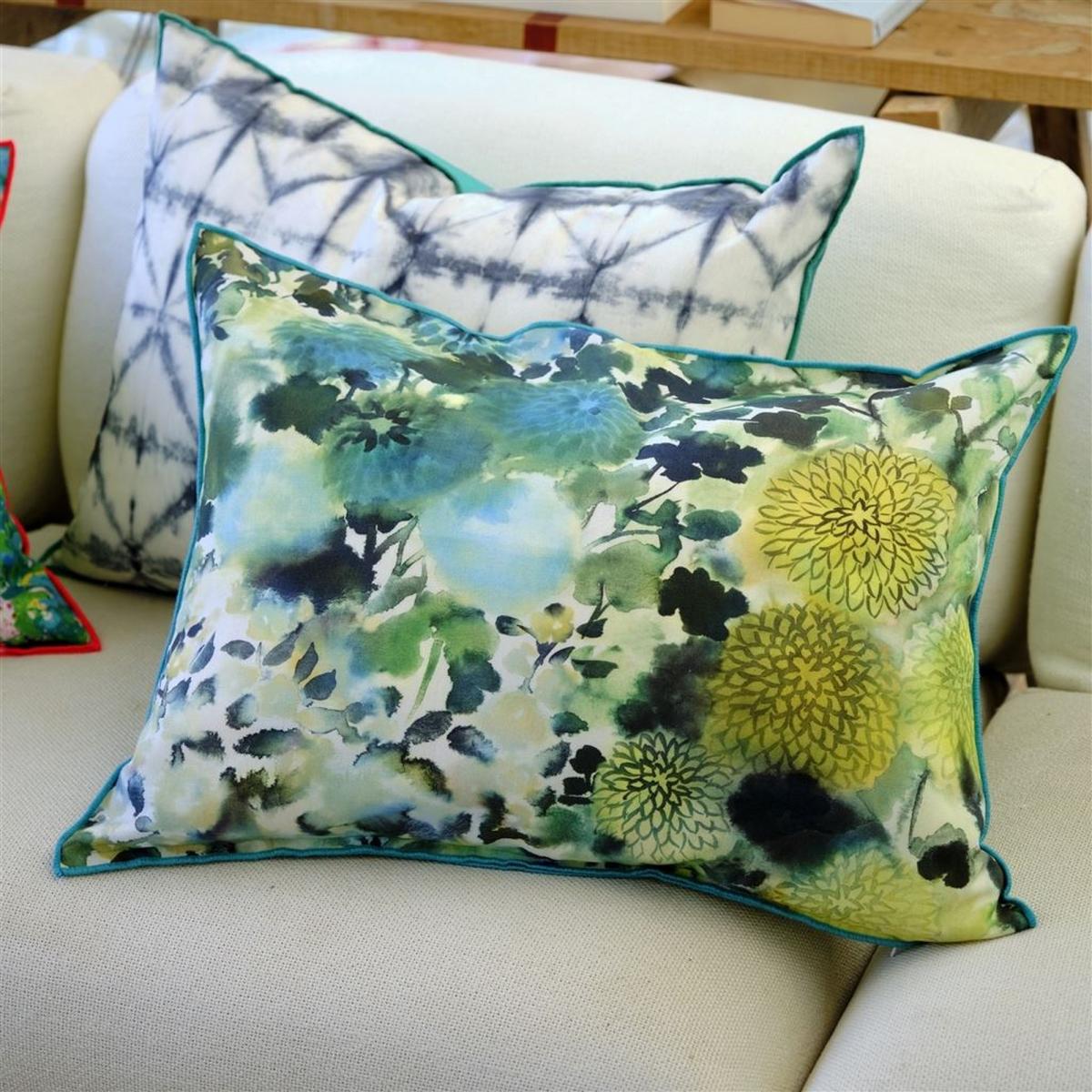 Japonaiserie Outdoor Cushion By Designers Guild in Azure Green – image 2