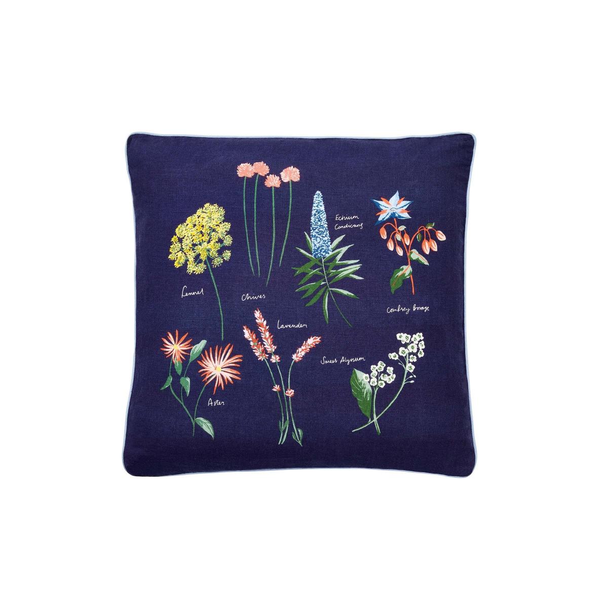 Pollinators Floral Cotton Cushion by Joules in Blue – image 2