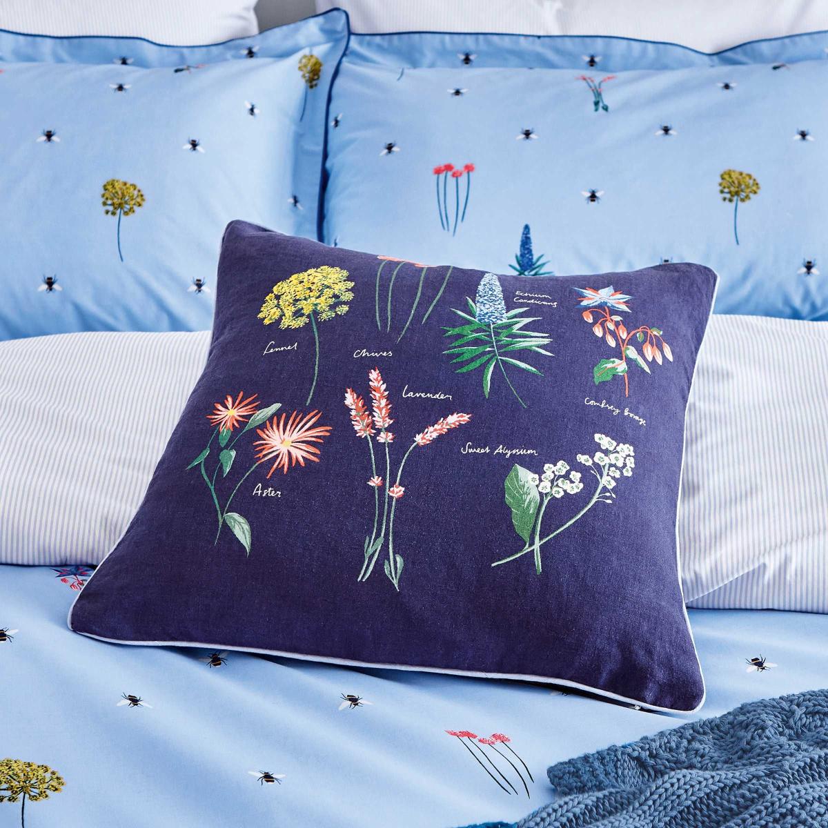 Pollinators Floral Cotton Cushion by Joules in Blue – image 1