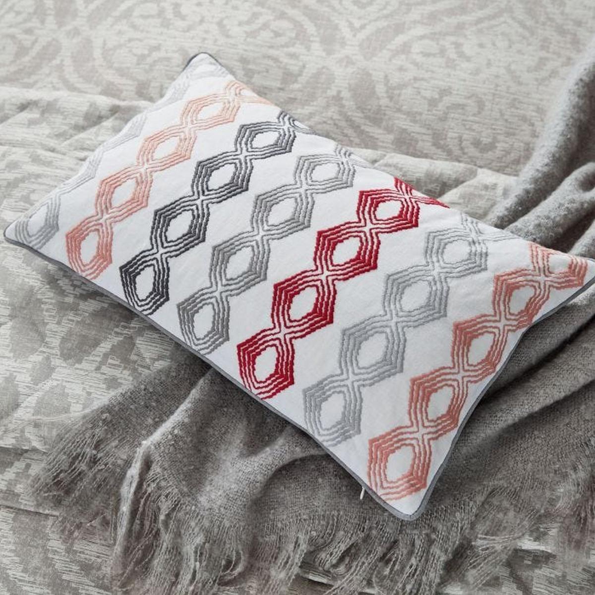 Sezan Geometric Embroidered Cotton Cushion in Silver Grey Multi – image 1