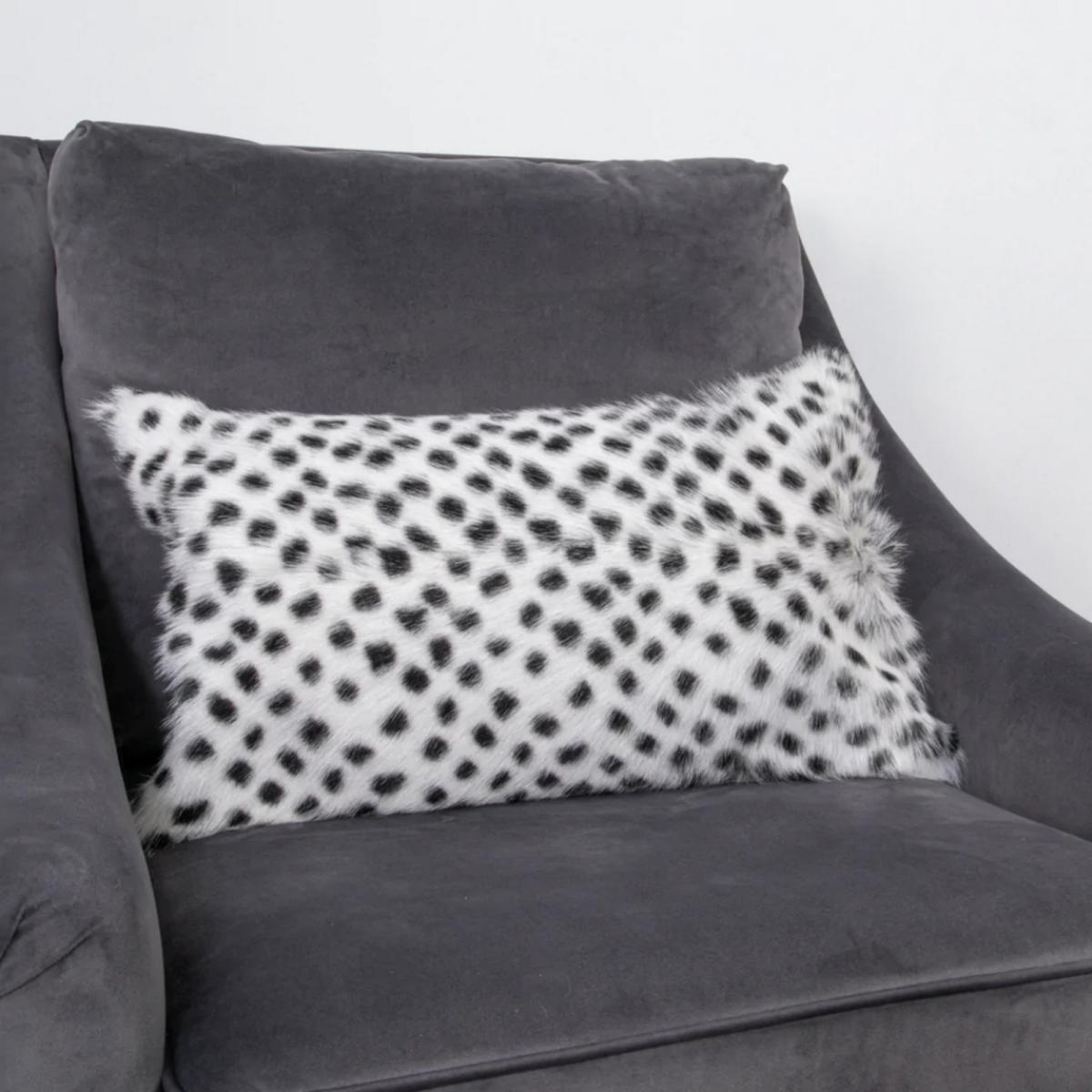 Jane Polka Dot Goatskin Bolster Cushion in Black35x50cm