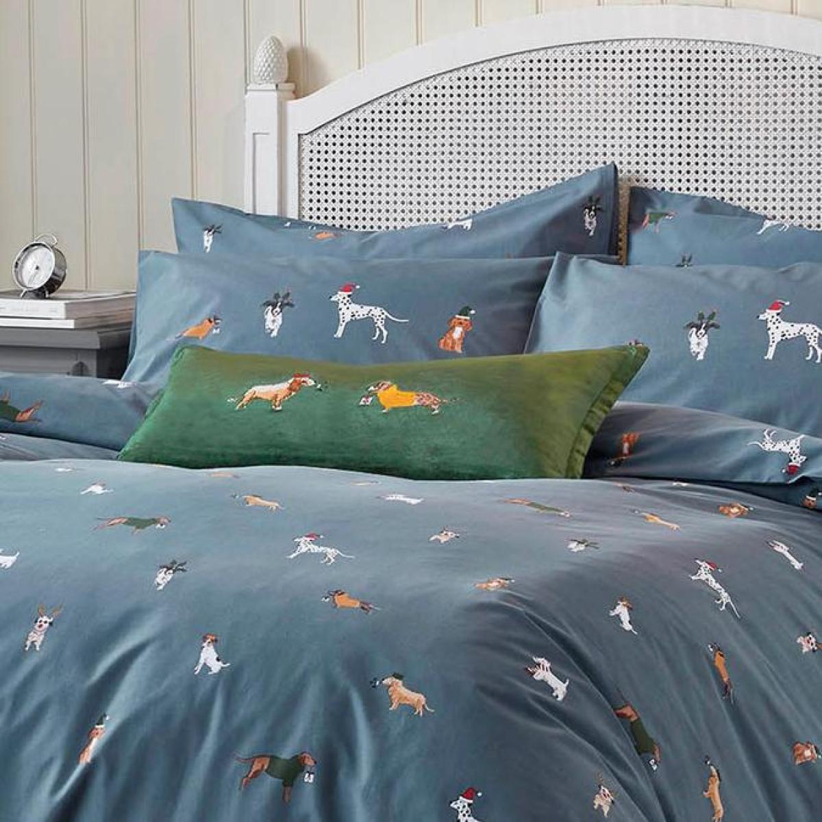 Christmas Dogs Cushion in Forest Green By Sophie Allport – image 2