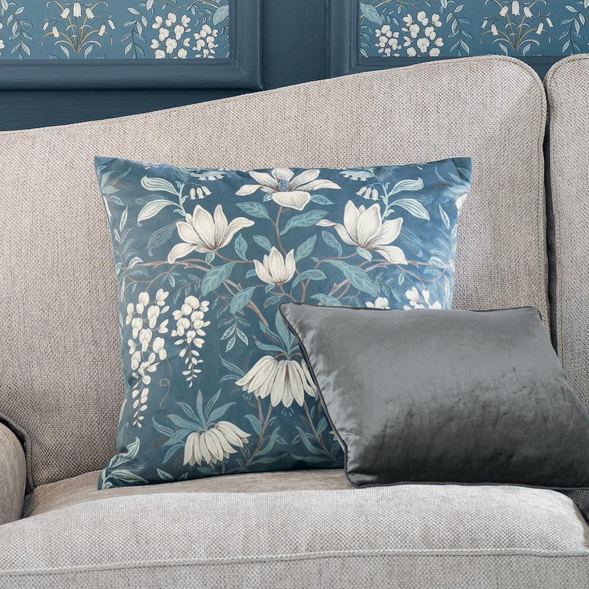 Parterre Floral Cushion by Laura Ashley in Seaspray Blue 50x50cm – image 1